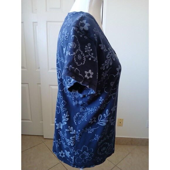 Fresh Produce Women’s Top Blouse  Small Blue Floral Print Short Sleeve - Picture 2 of 13